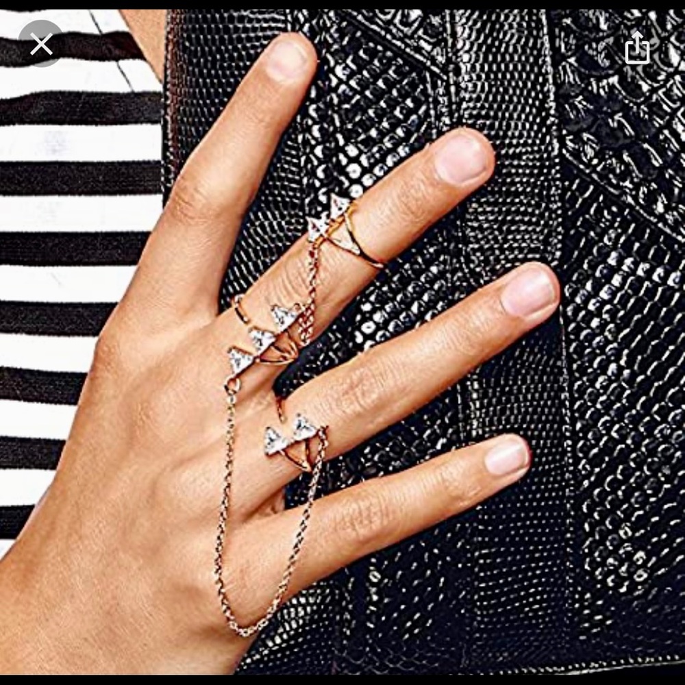 New Mark. Three Rings Chained; Triple Digit Ring - Picture 3 of 4